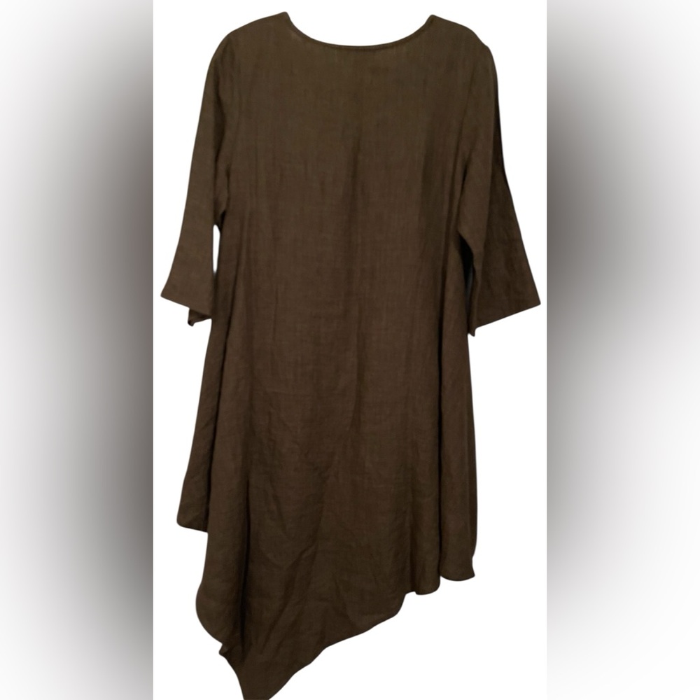 bryn Walker Asymmetrical Linen Dress in Rich Mushroom Brown - Picture 2 of 6